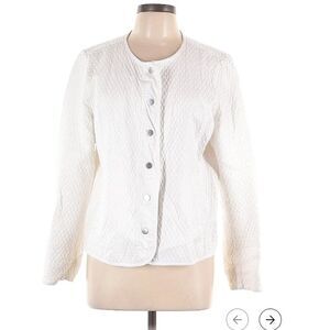 Women's XXS Isaac Mizrahi Quilted Jacket | White | Snap Button Down | Crew Neck